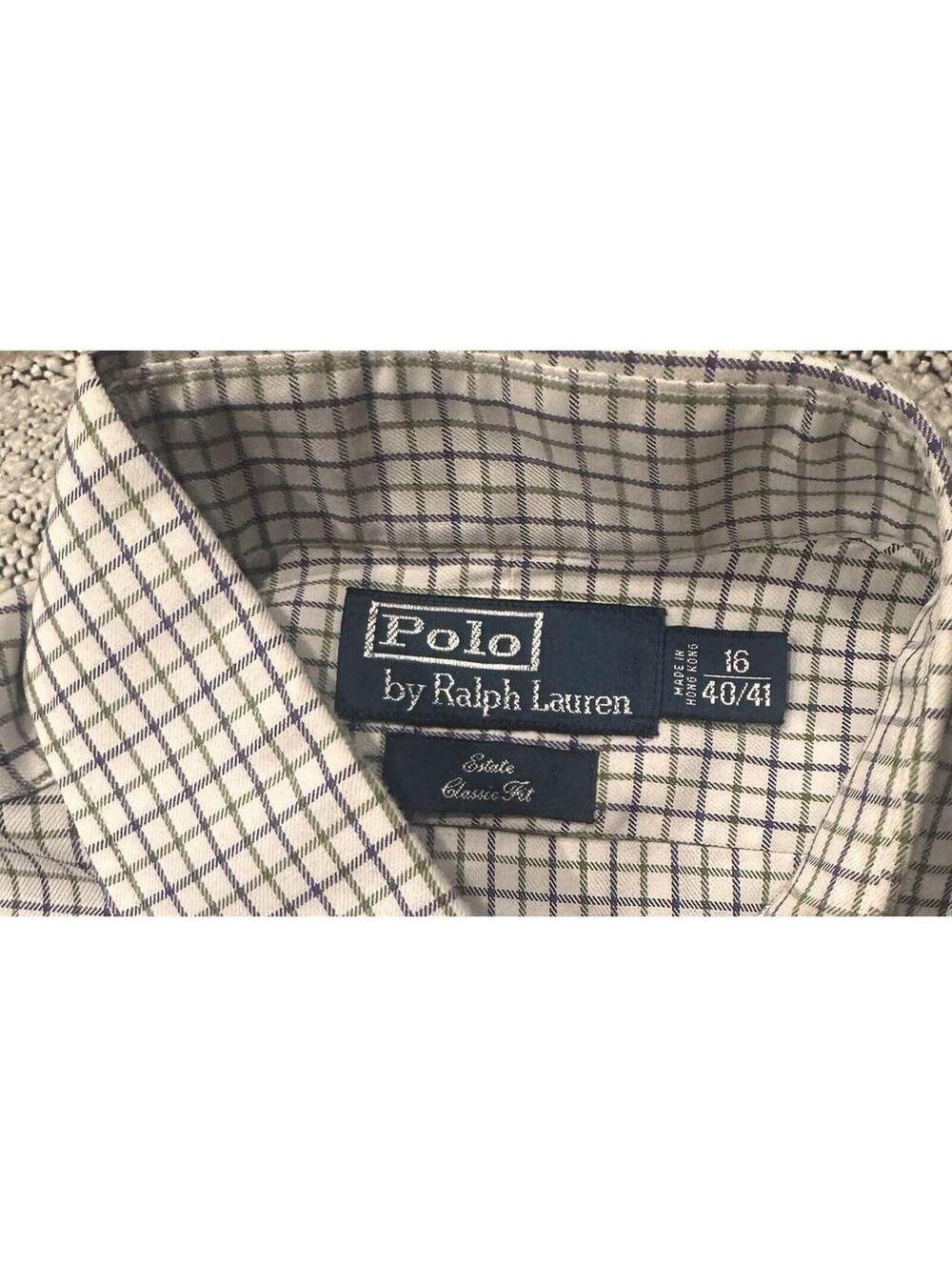 Ralph Lauren Button Down Shirt Mens Size 16 40/41  Gingham YARMOUTH Logo Shirt